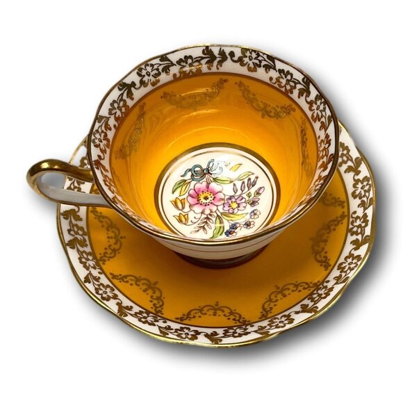 Royal Albert Teacup Saucer Porcelain Fine Bone China Yellow UK 1950s - Picture 5 of 12